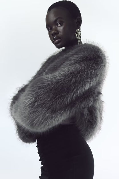 2024 Fashion Trends | Silver Faux Fur Cropped Jacket