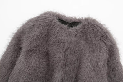 2024 Fashion Trends | Silver Faux Fur Cropped Jacket