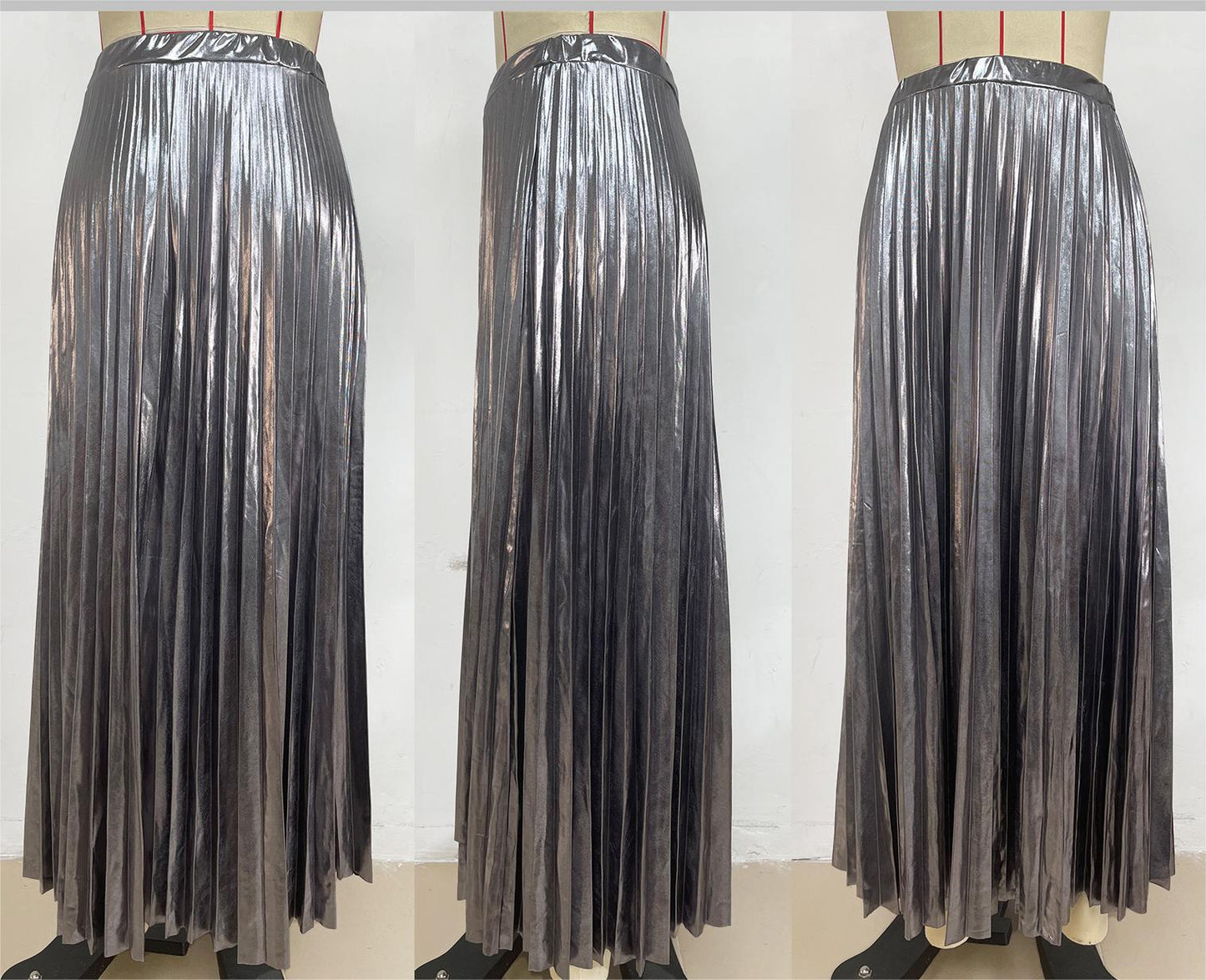 Fall Fashion Trends | Silver Metallic Chrome Pleated Maxi Skirt