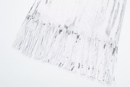 Winter Mini Dresses | Silver Sequin Fringe Mini Dress