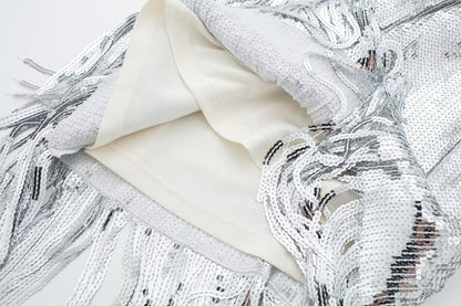 Winter Mini Dresses | Silver Sequin Fringe Mini Dress