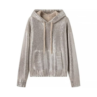 Y2K Winter Outfits | Metallic Knitted Hoodie Sweater