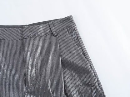 Y2K Winter Outfits | Silver Chrome Blazer Wide Leg Pants