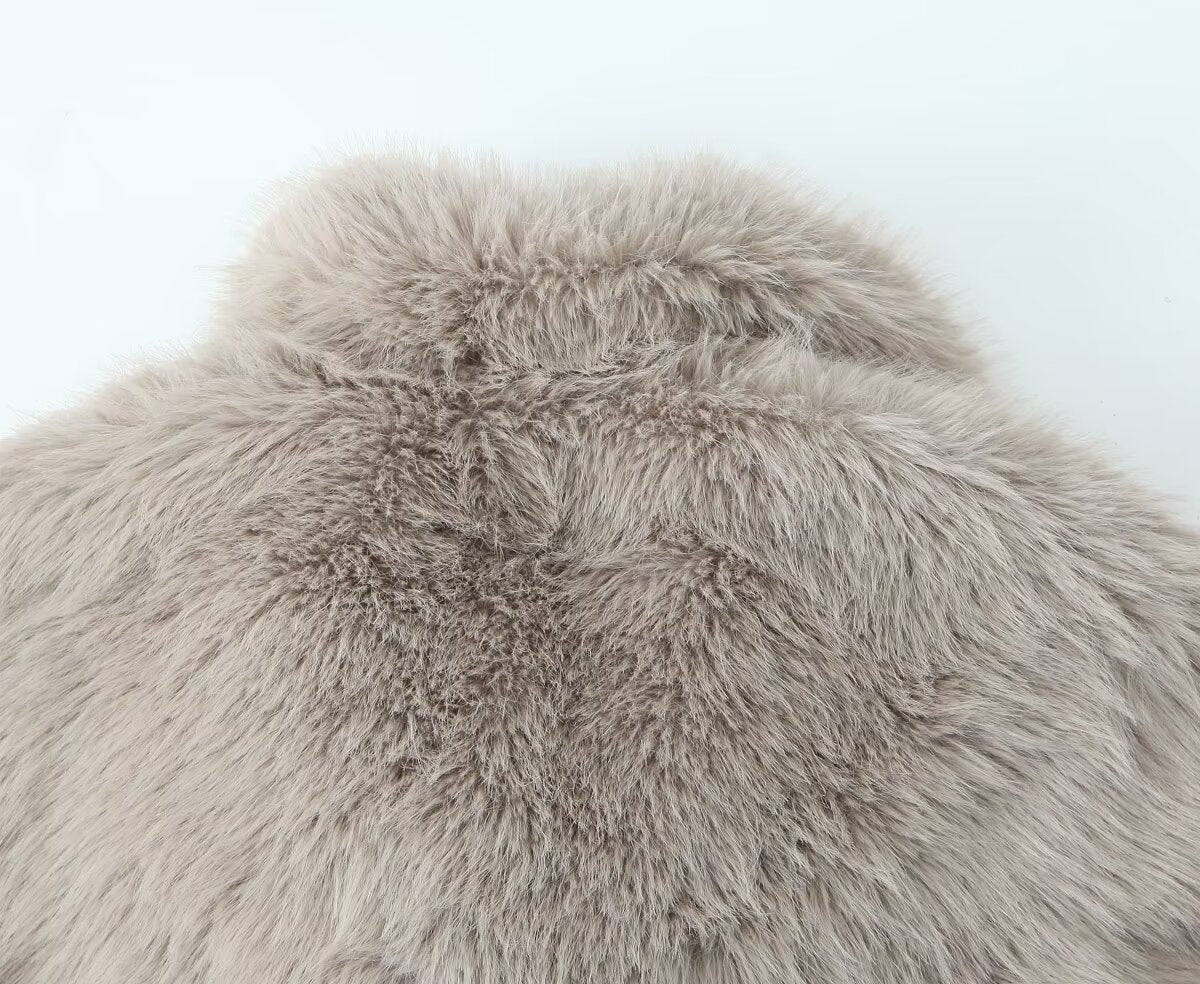 Fur coat aesthetic | Gray Faux Fur Over Coat