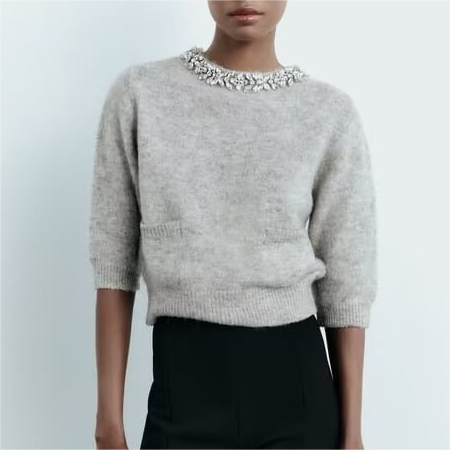 Fashion Trends 2024 | Rhinestone Gray Sweater