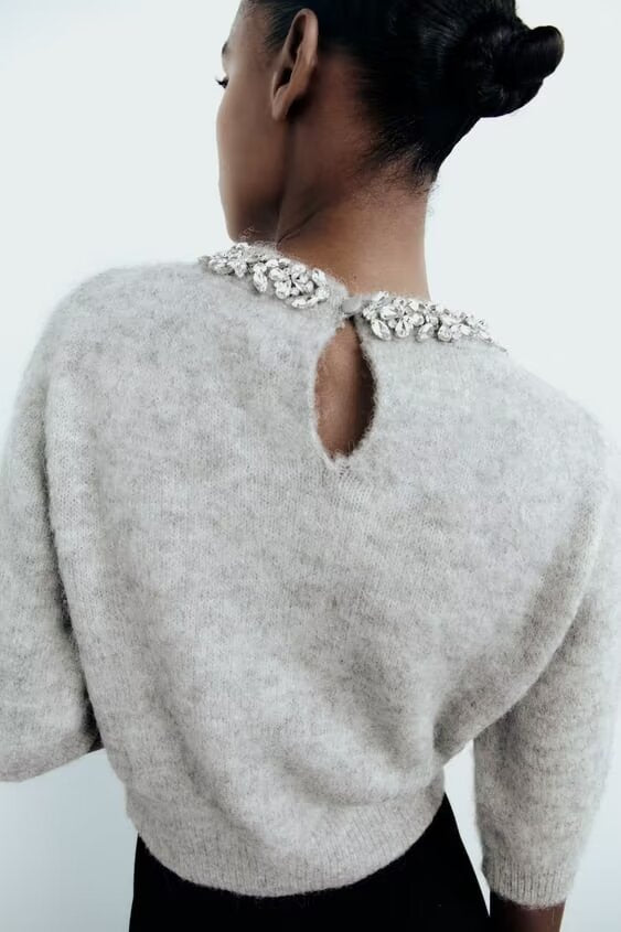 Fashion Trends 2024 | Rhinestone Gray Sweater