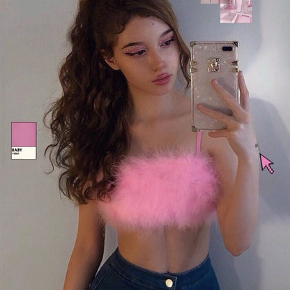 Summer Outfits | Pink 3D Fur Cami Crop Top