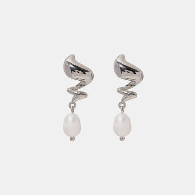 Twisted Stainless Steel Pearl Drop Earrings
