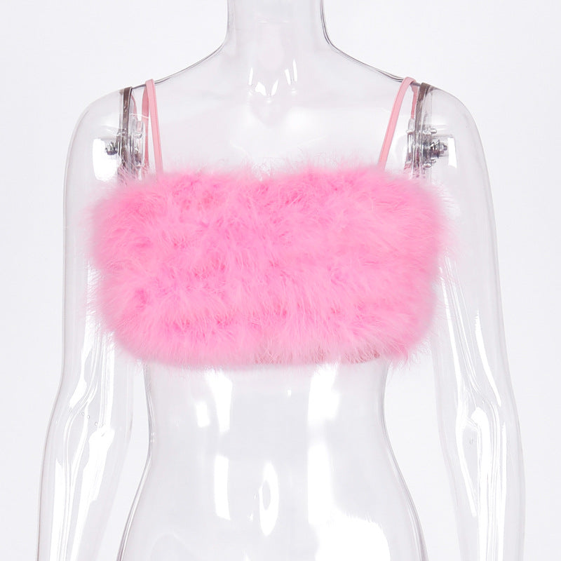 Summer Outfits | Pink 3D Fur Cami Crop Top