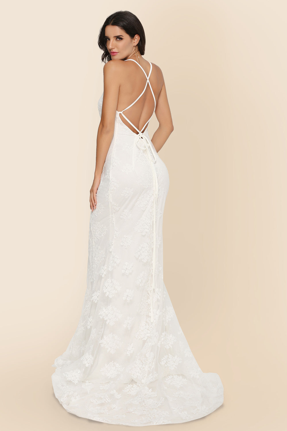 Wedding Dresses | Cross Back Lace Trailing Elegant White Wedding Dress