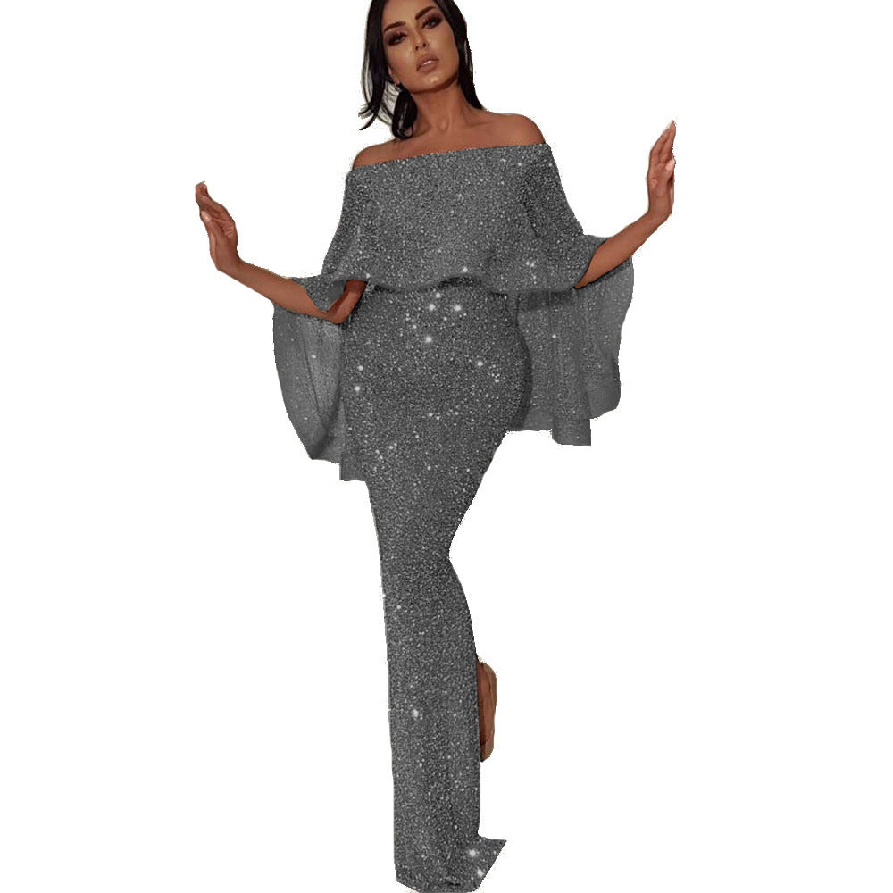 Elegant Dresses | Ruffled off-Shoulder Glitter Dress