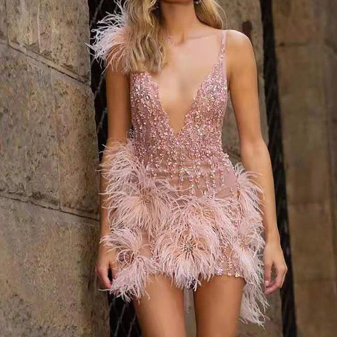 NYE Outfits | Feathers and Rhinestone Glitter Mini Dress