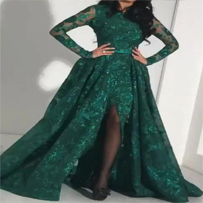Elegant Dresses | Green Emerald Embroidery Evening Dress