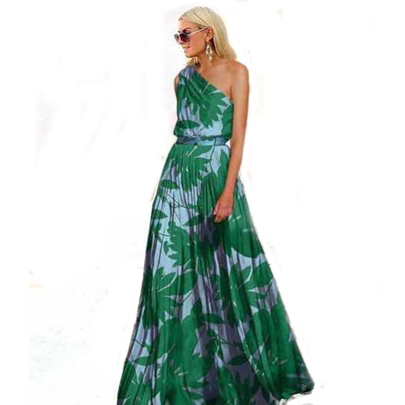 Vacation Outfits | Leaves One Shoulder Maxi Dress XL / Green Vacation Outfits | Leaves One Shoulder Maxi Dress XL / Green