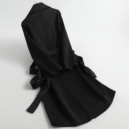 back view of the tgc fashion long black cashmere coat 