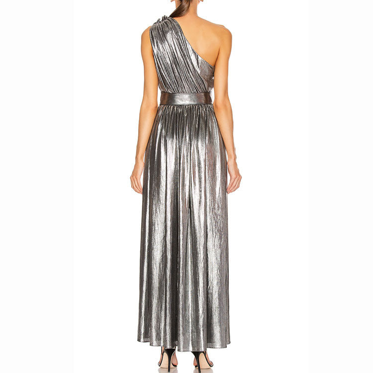 chrome one shoulder dress One Shoulder Bedazzled Dress