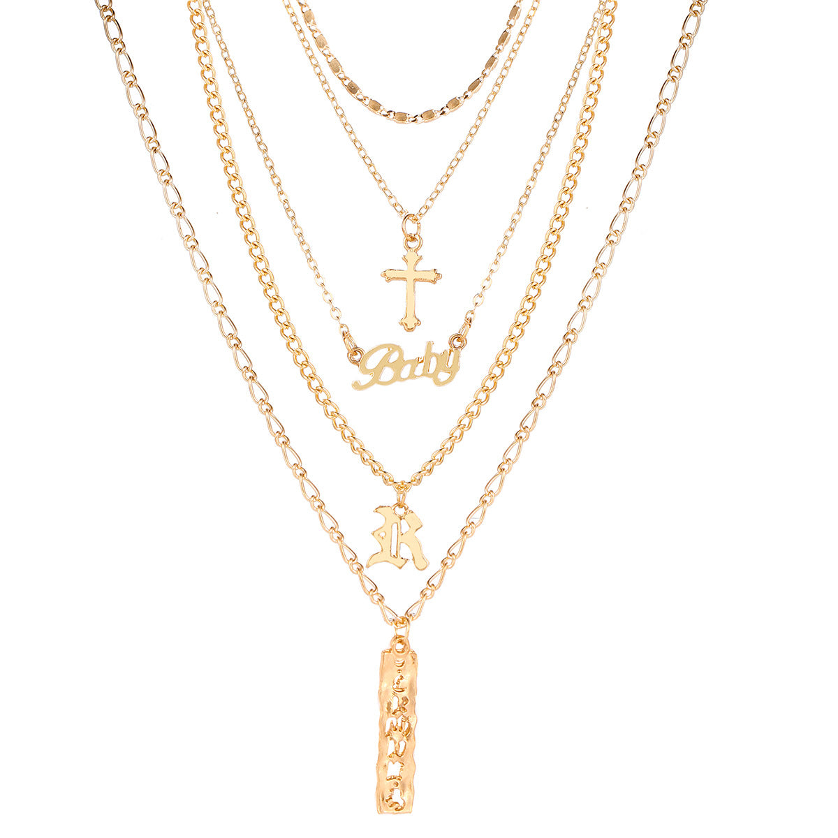 YZ Baby Letter Necklaces Multi Layer Cross Pendant Necklace