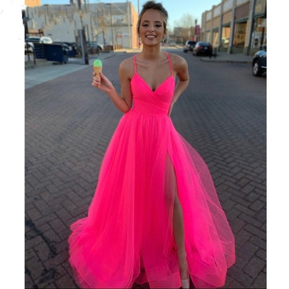Hot Pink Tulle Prom Dress