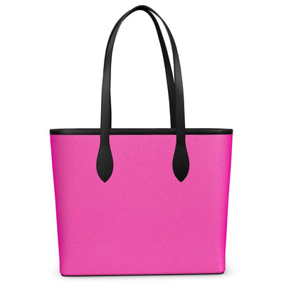 Leather Tote Handbags | Hot Pink Aesthetic Long Leather Shopper Tote