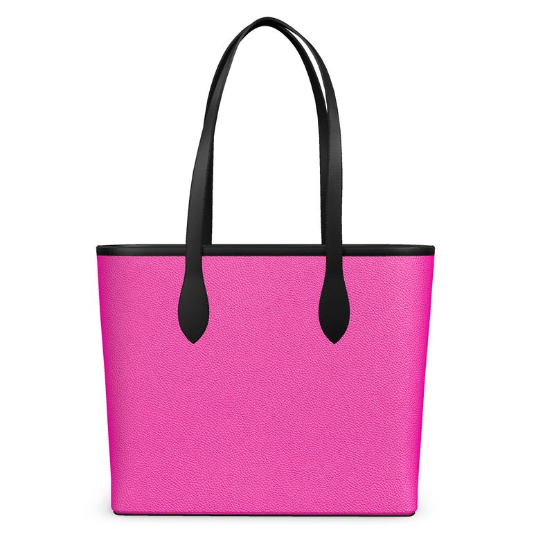 Leather Tote Handbags | Hot Pink Aesthetic Long Leather Shopper Tote