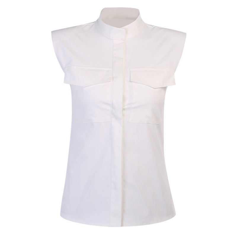 Spring Outfits | Shoulder Pad Slim Fit Cotton Shirt
