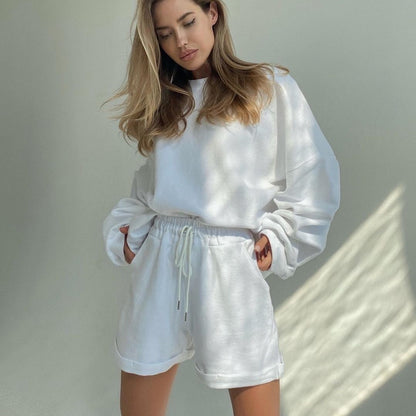 2023 Cotton Outfits | Lilac Lavender Cotton Shorts and Sweatshirt Outfit 2-piece Set