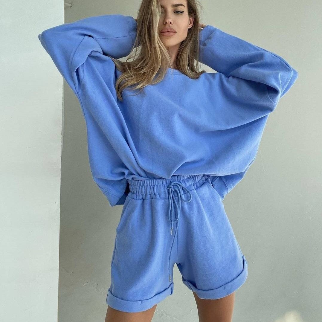 2023 Cotton Outfits | Lilac Lavender Cotton Shorts and Sweatshirt Outfit 2-piece Set