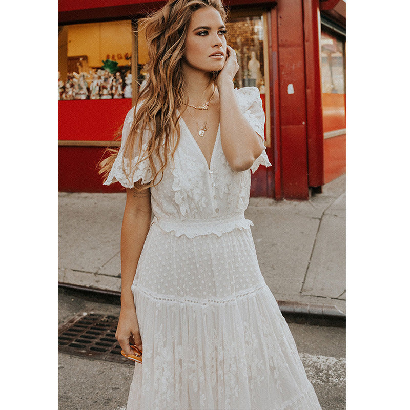 Pretty Girl Outfits | Casual Wedding White Lace Dress