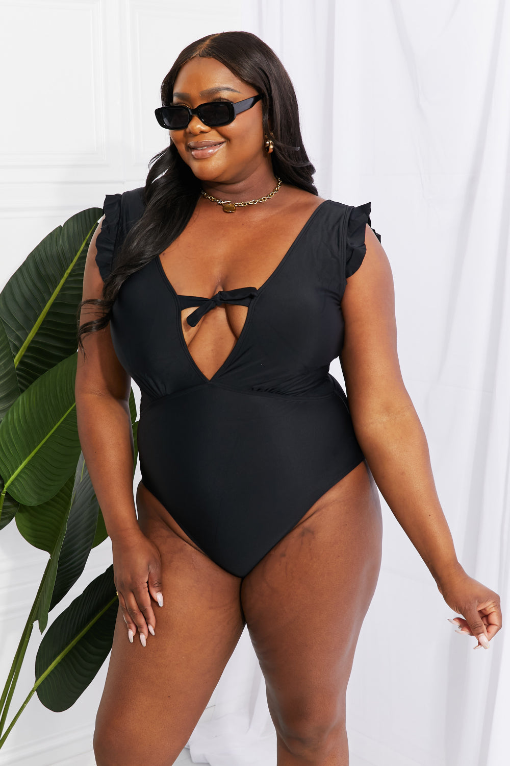 Summer Outfits | Marina West Swim Seashell Ruffle Sleeve One-Piece in Black
