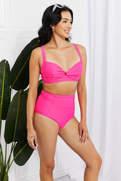Beaute Reveillon Summer Outfits | Pink Marina West Swim Take A Dip Twist High-Rise Bikini in Pink