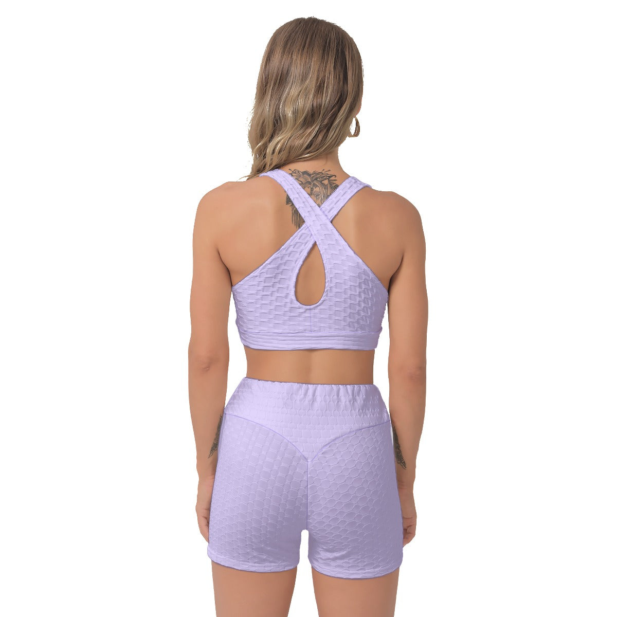 2023 Fashion Trends | TGC FASHION Lilac Lavender Sports Bra and Shorts Gym Outfit 2-piece Set