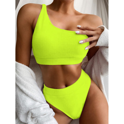 TGC FASHION Neon Yellow Aesthetic Single Shoulder High Waist Bikini