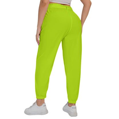 A -TGC FASHION Neon Yellow Aesthetic Trousers With Waist Belt (Plus Size)