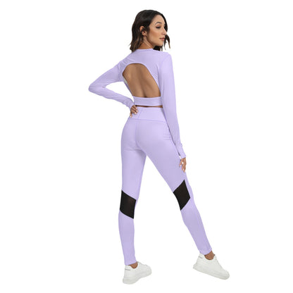 2023 Fashion Trends | TGC FASHION Lilac Lavender Backless Top And Leggings Gym Outfit 2-piece Set