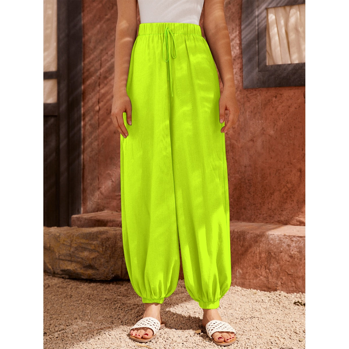 wybzd Women Wide Leg Harem Pants Yoga Palazzo Lounge Pants Side Split High  Waist Flowy Yoga Gym Trousers Green M - Walmart.com
