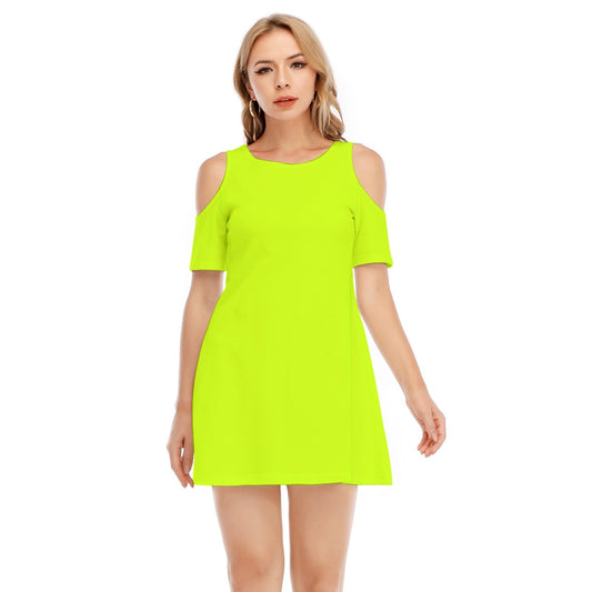 TGC FASHION Cotton Collection | Neon Yellow Aesthetic Open Shoulder Cotton Dress