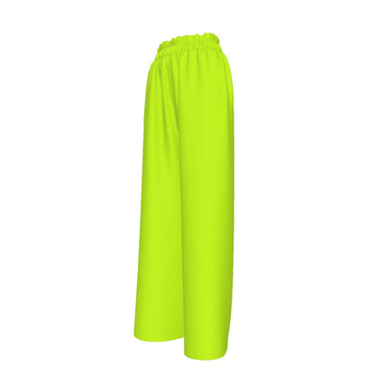 TGC FASHION Neon Yellow Aesthetic Silk Wide-Leg Pants