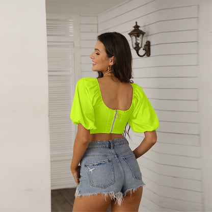 Cute Spring Outfits | Neon Yellow Aesthetic Puff Sleeve Crop Top