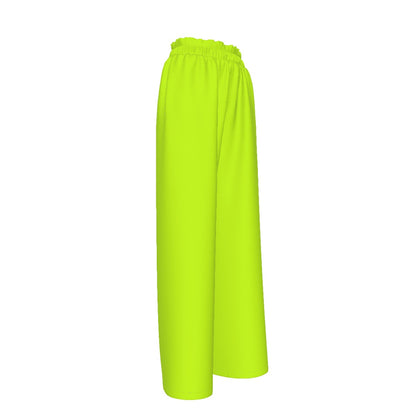 TGC FASHION Neon Yellow Aesthetic Silk Wide-Leg Pants