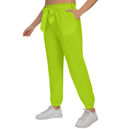 A -TGC FASHION Neon Yellow Aesthetic Trousers With Waist Belt (Plus Size)