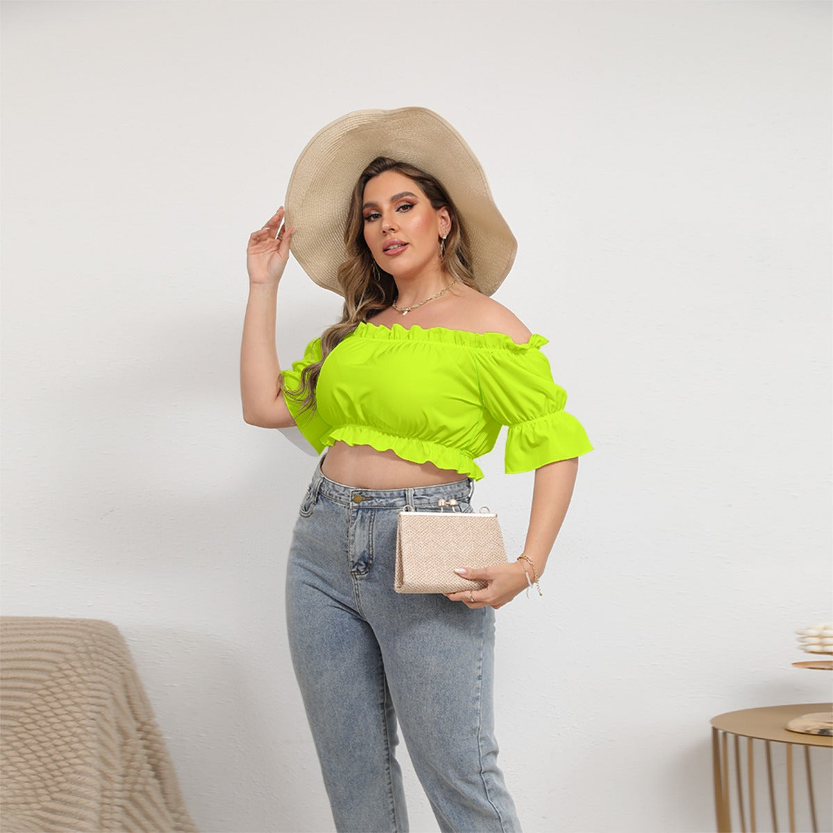 Cute Spring Outfits | Neon Yellow Aesthetic Off-shoulder Crop Top