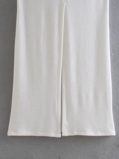 Capsule Wardrobe 2023 | Knitted Turtleneck Sleeveless Long Vest Dress with Front Slit