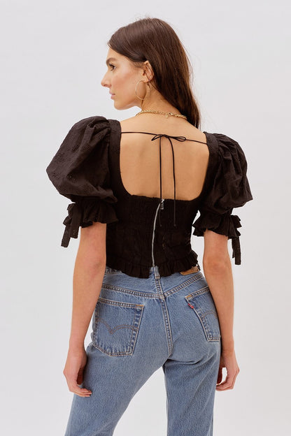 Spring Outfits | Black Bow Backless Cotton Crop Tops