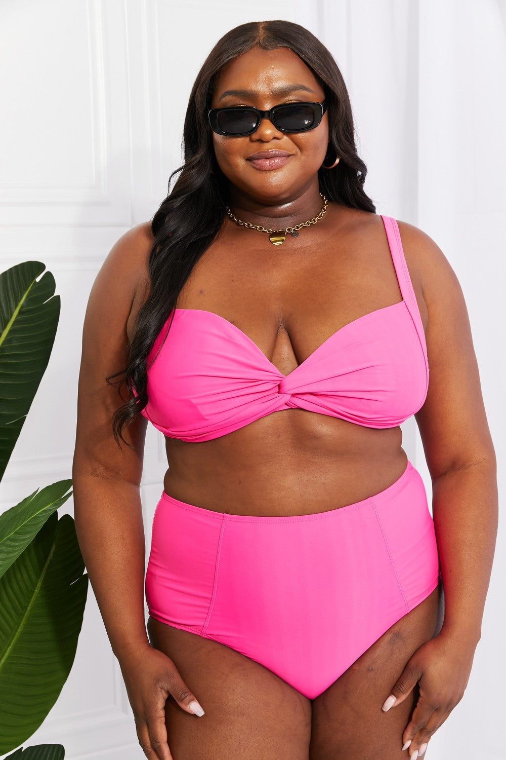 Beaute Reveillon Summer Outfits | Pink Marina West Swim Take A Dip Twist High-Rise Bikini in Pink