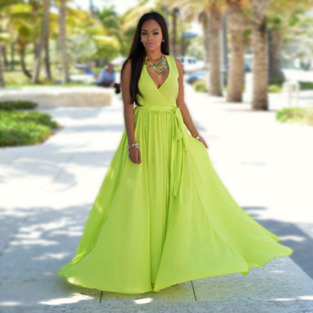 Spring Outfits 2023 | Neon Green Chiffon Maxi Dress