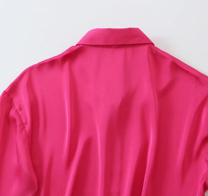 Elegant Silk Outfits | Hot Pink Aesthetic Silk Shirt and Hot Pink Pants