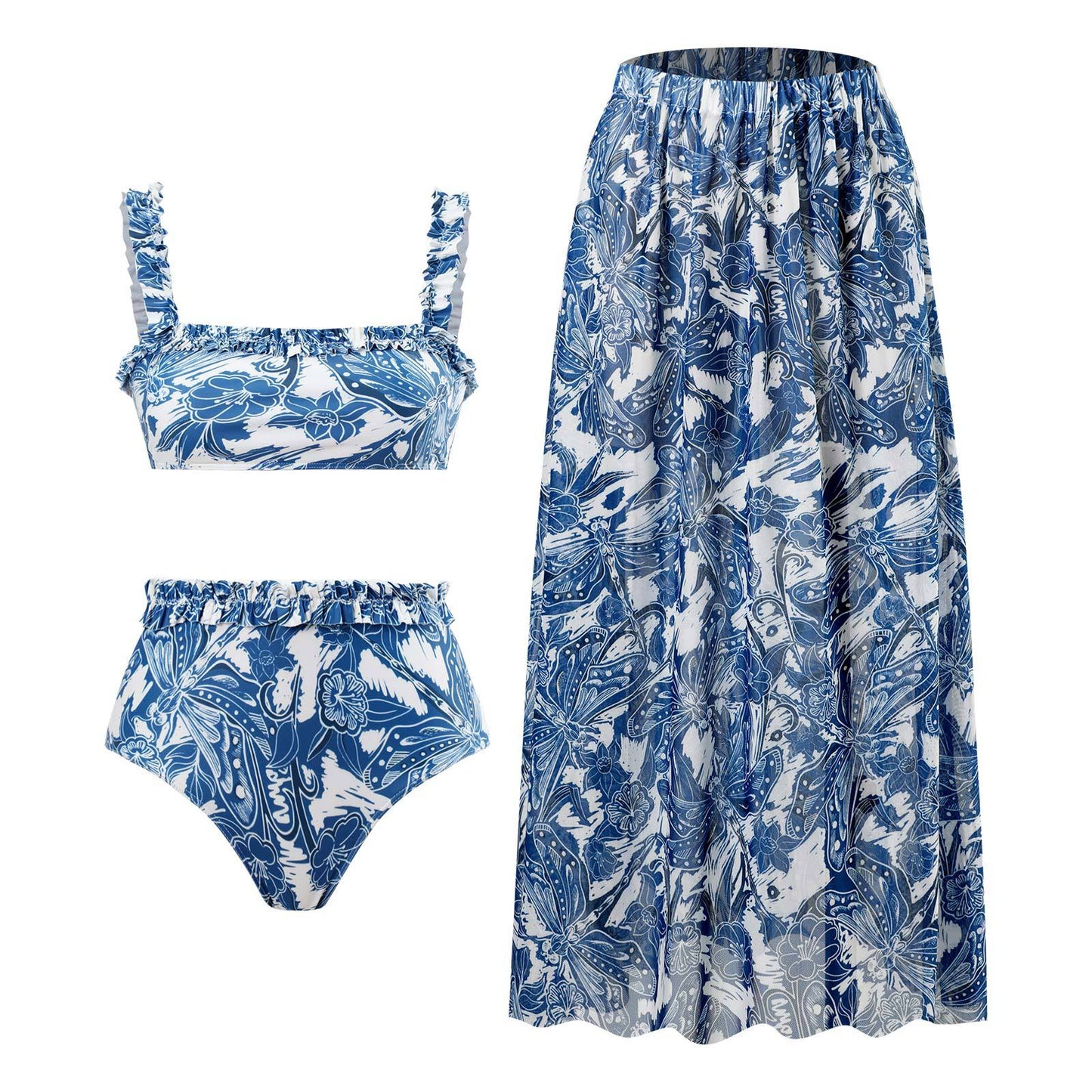 Summer Outfits 2023 | Retro Ruffles Conservative High Waist Bikini with Matching Skirt