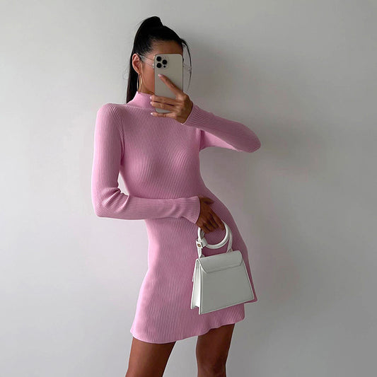 90s Fashion | Pastel Pink Soft Turtleneck Dress