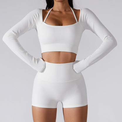 Workout Aesthetic | White Off Shoulder Sports Bra with Sleeves