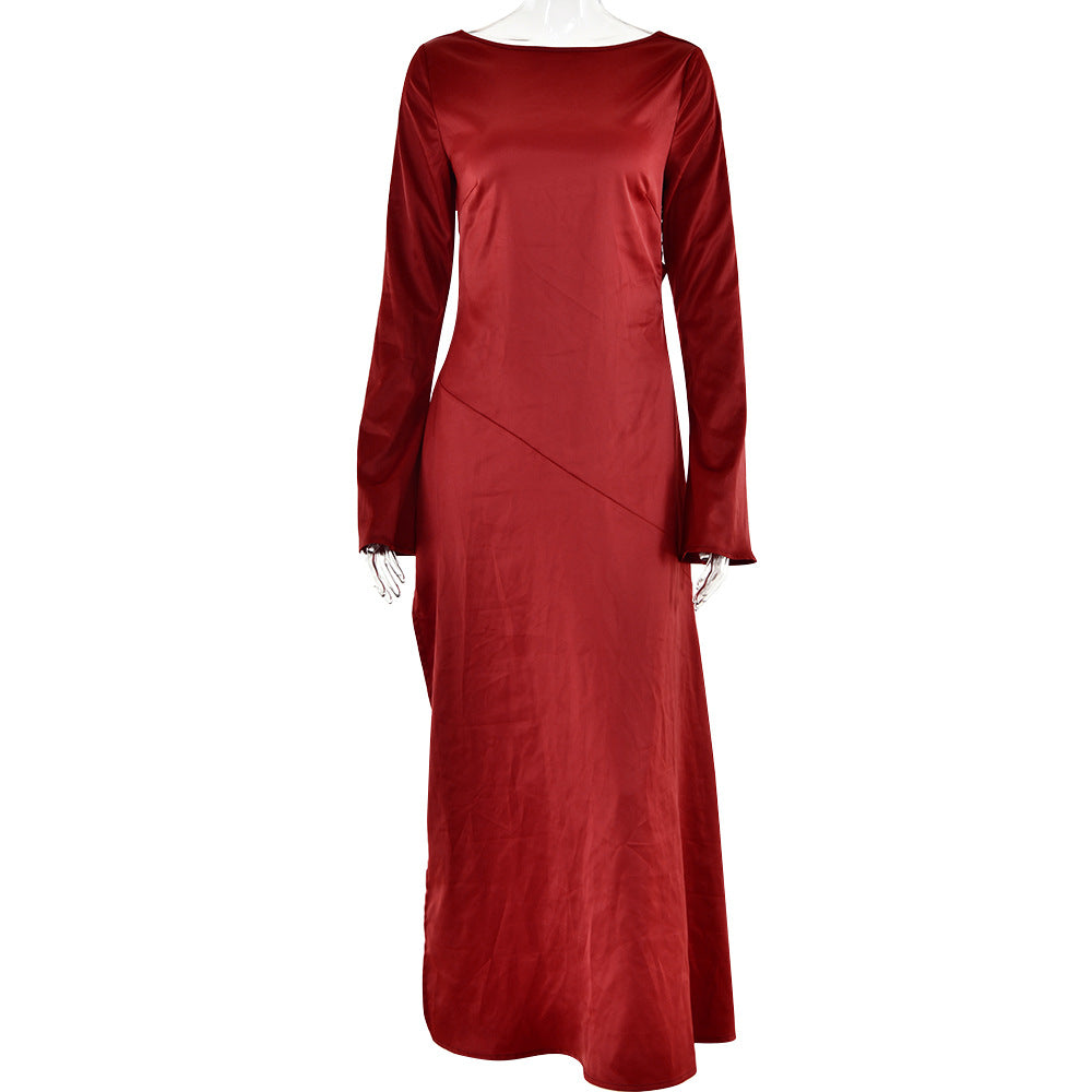 Elegant Dresses | Elegant Backless Satin Long Sleeve Winter Dress